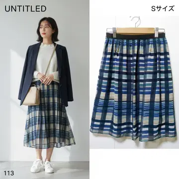 언타이틀 체크 무늬 플레어 스커트 허리밴딩 일본제 폴리에스테르