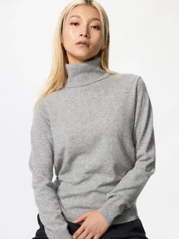 유니클로 캐시미어 터틀넥 스웨터 그레이 S