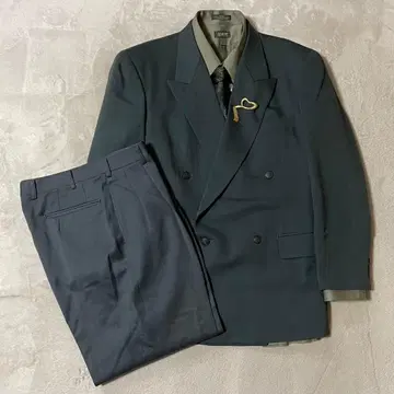 90s Vintage 더블 셋업 그린 L 브로치 성인식