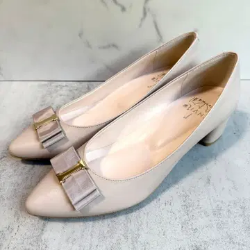 새상품 DIANA 리본 우천 겸용 로우힐 펌프스 23cm 핑크 베이지