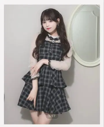 pium 가죽 벨트 티어드 오버롤 스커트 블랙 체크