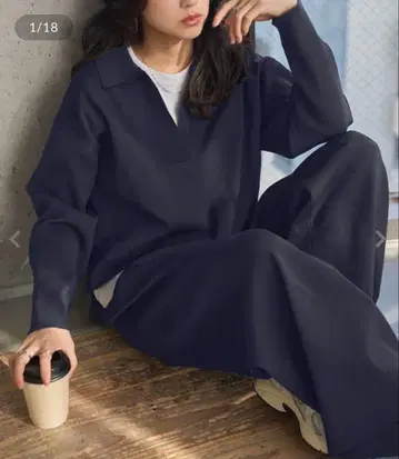 스폰디쉬 니트 스키퍼 상의 x 와이드 팬츠 셋업