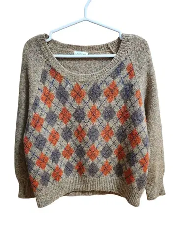 LEPSIM 여성용 긴팔 니트 아가일 무늬 프리 사이즈