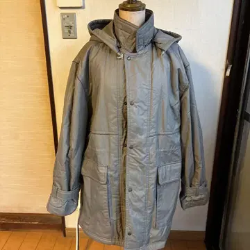 그레이 후드 부착 롱 모즈 코트 L 사이즈