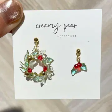크리스마스 리스 딥 아트 스테인리스 귀걸이/니켈 프리 귀찌