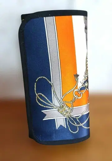 네이비 오렌지 실크 재단 지갑