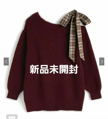 [GRL] 체크 리본 원숄더 니트 미니 원피스 [dr831] 새상품