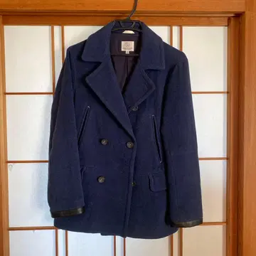 BEAUTY & YOUTH 네이비 더블 브레스트 피 코트 S