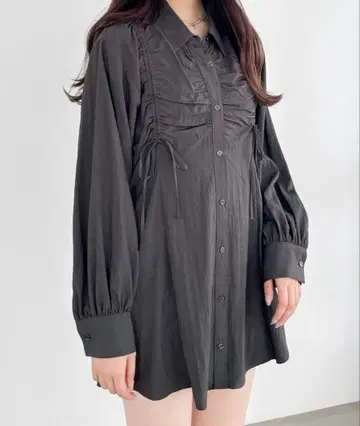 드로스트 리본 튜닉 셔츠 브라운