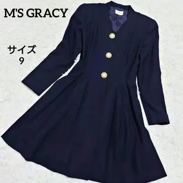 엠즈 그레이시 노카라 코트 골드 버튼 A라인 얇은 소재 네이비 M 레트로