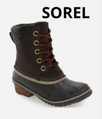 SOREL 방수 가죽 블랙 스노우 부츠 Slimpack Lace II