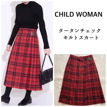 CHILD WOMAN 타탄 체크 퀼트 스커트 랩 플리츠