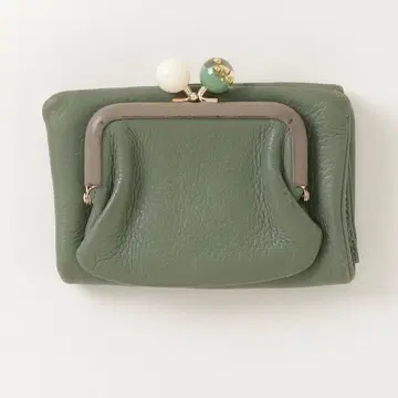 ear PAPILLONNER 소가죽 가마구치 접이식 지갑 그린