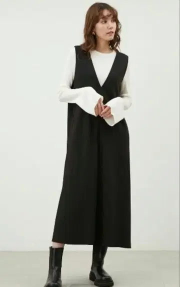 미라 오웬 오버롤 스커트 리브 니트 세트