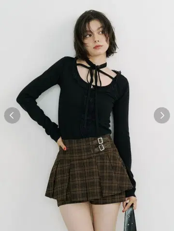 jouetie 벨트 플리츠 미니 치마바지 (브라운)