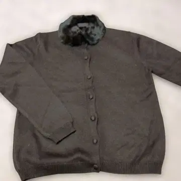 퍼 카라 부착 다크 브라운 밤색 긴팔 가디건