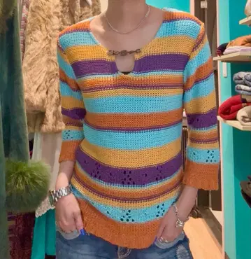 보더 멀티 컬러 니트 y2k