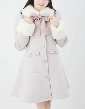 [ 새상품급 ] Ank Rouge 리본 & 퍼 탈부착 가능 핑크 코트