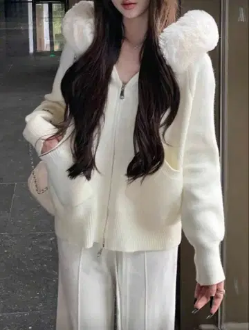새상품 아이보리 후드 부착 니트 스웨터 니트 스웨터 가디건 XL