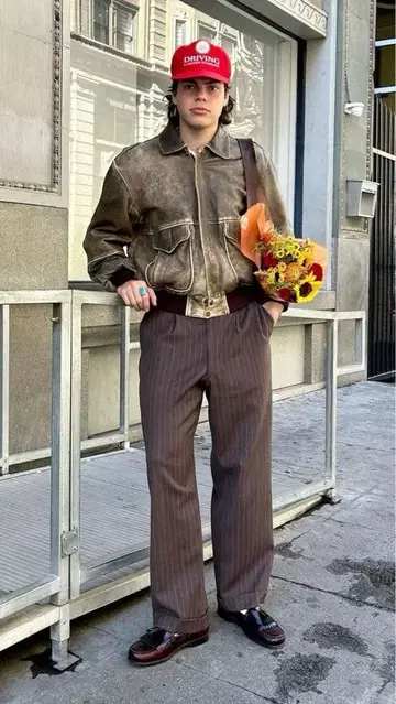 90s 스트라이프 슬랙스 다크 브라운 아메카지