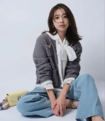 JUSGLITTY 라메 트위드 니트 자켓