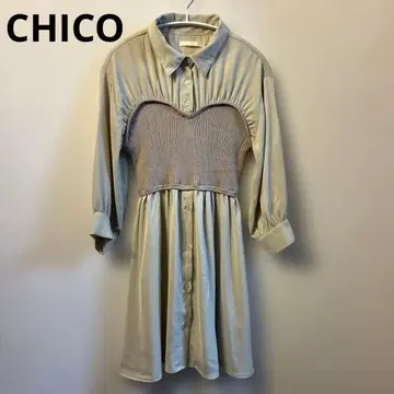 CHICO 니트 베어 도킹 셔츠 미니 원피스