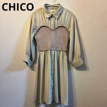 CHICO 니트 베어 도킹 셔츠 미니 원피스