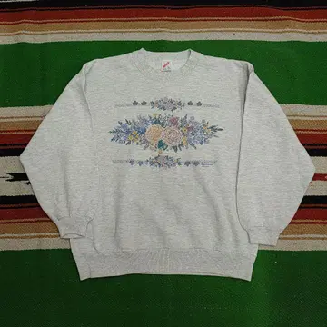 JERZEES 꽃무늬 맨투맨 L 사이즈 그레이 멜란지 구제 의류 USA