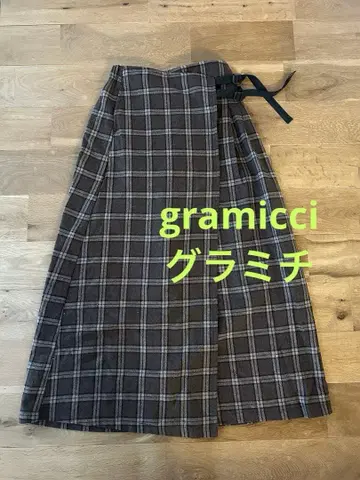 그라미치 체크 무늬 롱 스커트