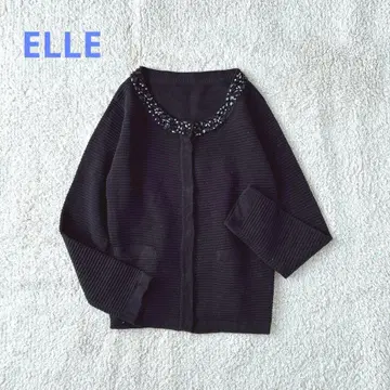 엘르 니트 가디건 비쥬 모티브 가을 겨울 코디 겉옷 스냅 버튼
