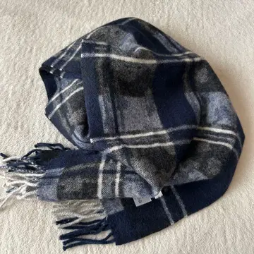 프랑스 CARVEM 캐시미어 100% 머플러 스톨 체크 세탁 가능 네이비