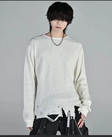 [ ADRER ] 와플 데미지 롱 티셔츠