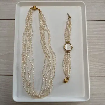 빈티지 오크 펄 목걸이 & 펄 워치 세트