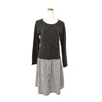 클라우드 나인 절개 니트 원피스 (M~L) 깅엄 체크 성숙/러블리