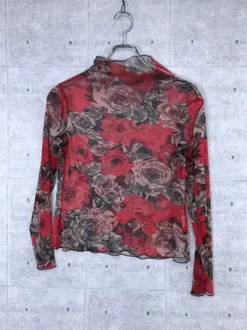 90s 00s 보헤미안 구제 의류 엑조틱 로즈 긴팔 메쉬 상의