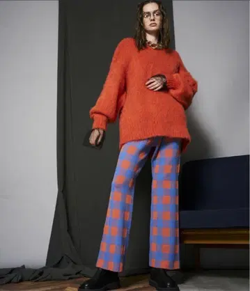 maisonspecial 부클레 깅엄 체크 니트 팬츠