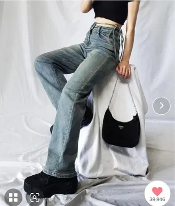 me+em 컷 아웃 사이드 리본 워시 스트레이트 팬츠