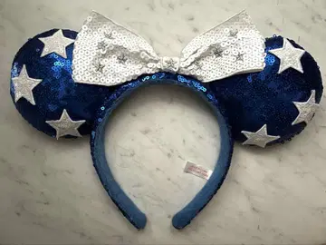 디즈니 귀 모양 머리띠 파랑 별 패턴 스팽글