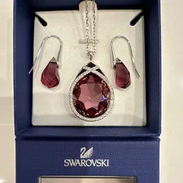 Swarovski 핑크 퍼플 크리스탈 목걸이와 귀걸이 세트