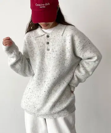 El mar 오버 사이즈 네프 폴로 니트 화이트&블루