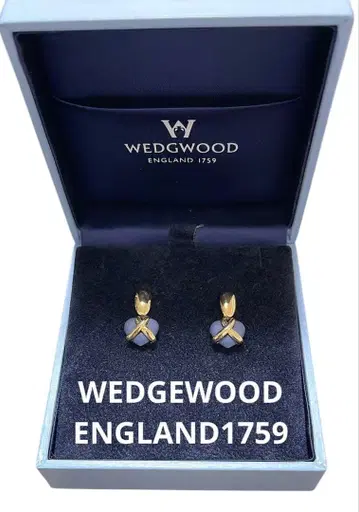 WEDGWOOD 블루 골드 크로스 귀걸이 웨지우드