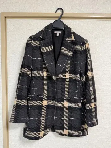 H&M 체스터 코트 블랙과 베이지 체크 무늬 XS