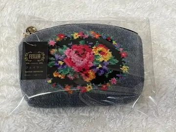 FEILER 꽃무늬 자수 파우치 그레이 택 포함 미사용 새상품