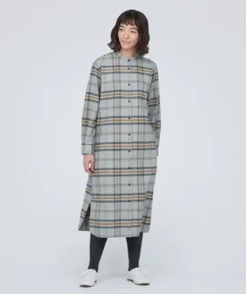무인양품 양면 기모 플란넬 스탠드 카라 셔츠 원피스