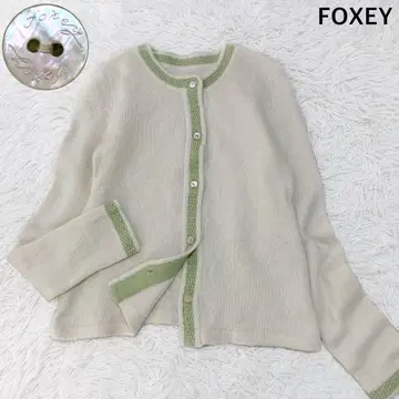 폭시 FOXEY 캐시미어 100% 니트 가디건 바이컬러