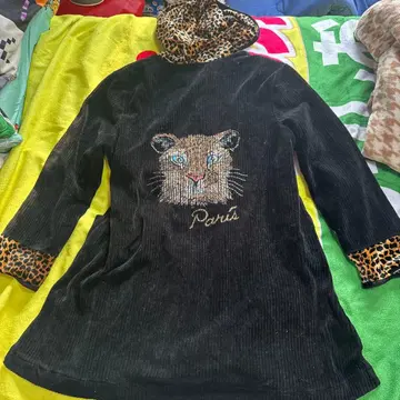 레오파드 후드 부착 아우터