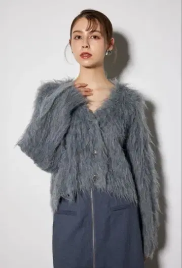 리엔다 롱 샤기 루즈 니트 가디건 GRY