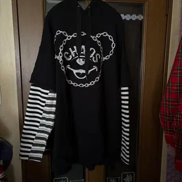 CANDY STRIPPER 후드 부착 오버 사이즈 레이어드 스타일 후드티