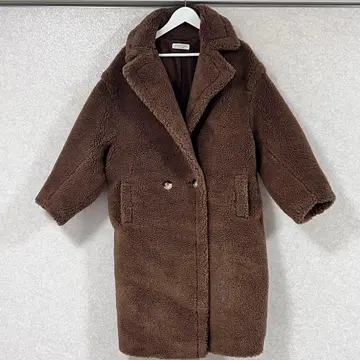 리나지오 보아 코트 브라운 롱 테디베어 울 혼방