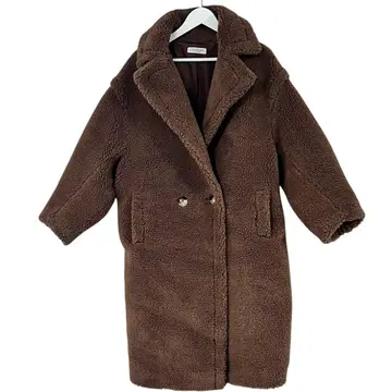 리나지오 보아 코트 브라운 롱 테디베어 울 혼방